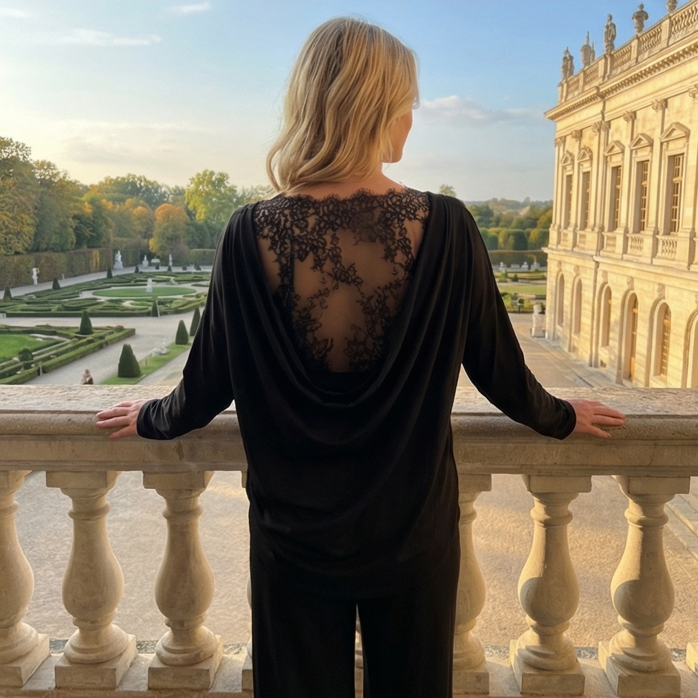 Drapiertes Top mit Spitzenrücken 🖤